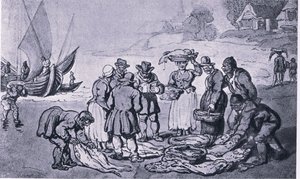 Un marché aux poissons sur la plage - Thomas Rowlandson